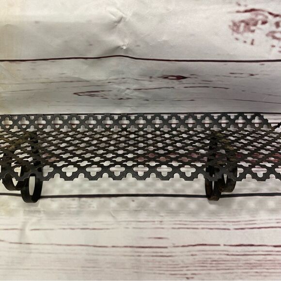 Mid Century Black Perforated Metal Shelf and Matching Candlestand - Picture 3 of 10